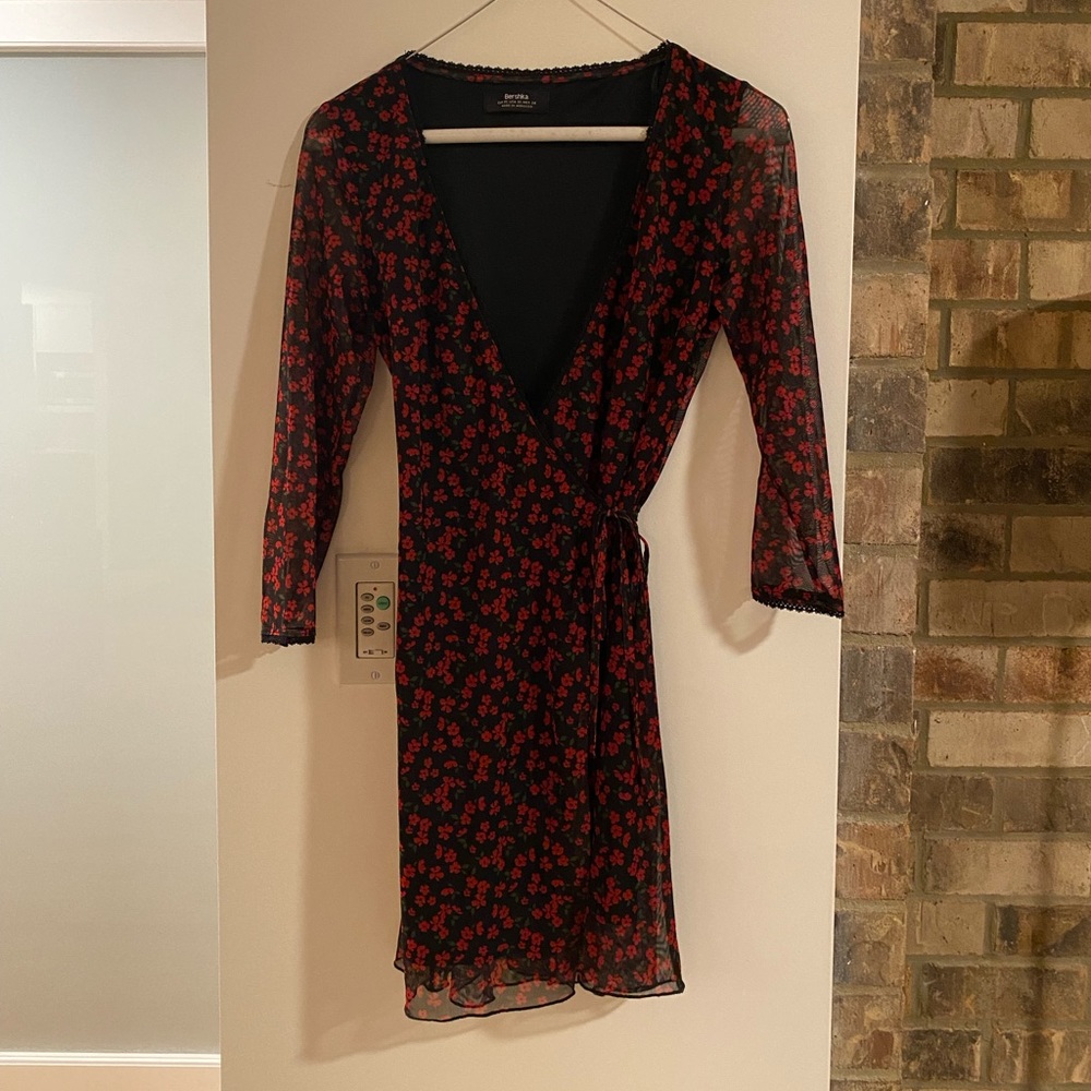 Bershka Red Flower Wrap Dress